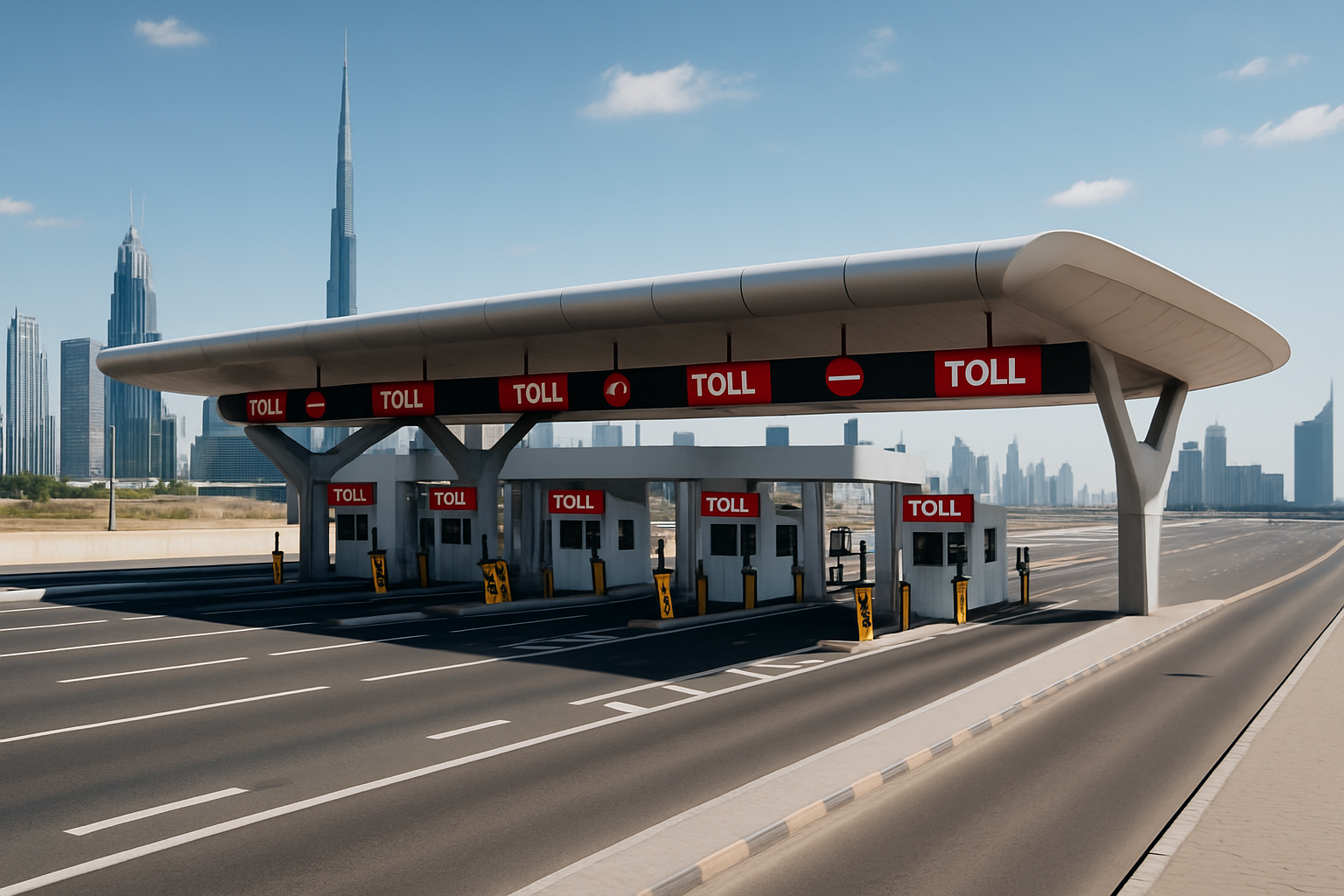 Modern toll road plaza in Dubai